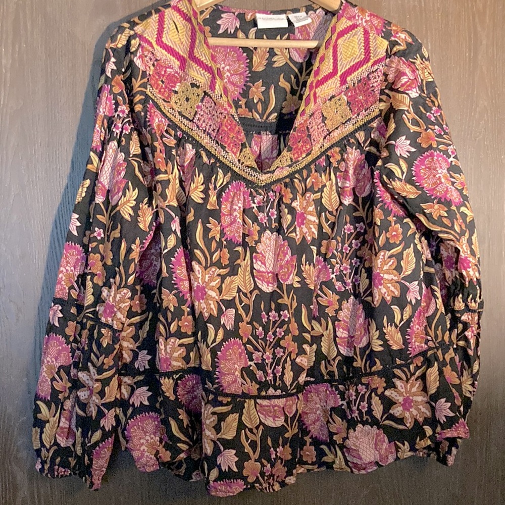 Rachel Zoe 100% cotton long sleeve floral blouse size large